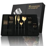 24Pcs Black Handle Golden Cutlery Set